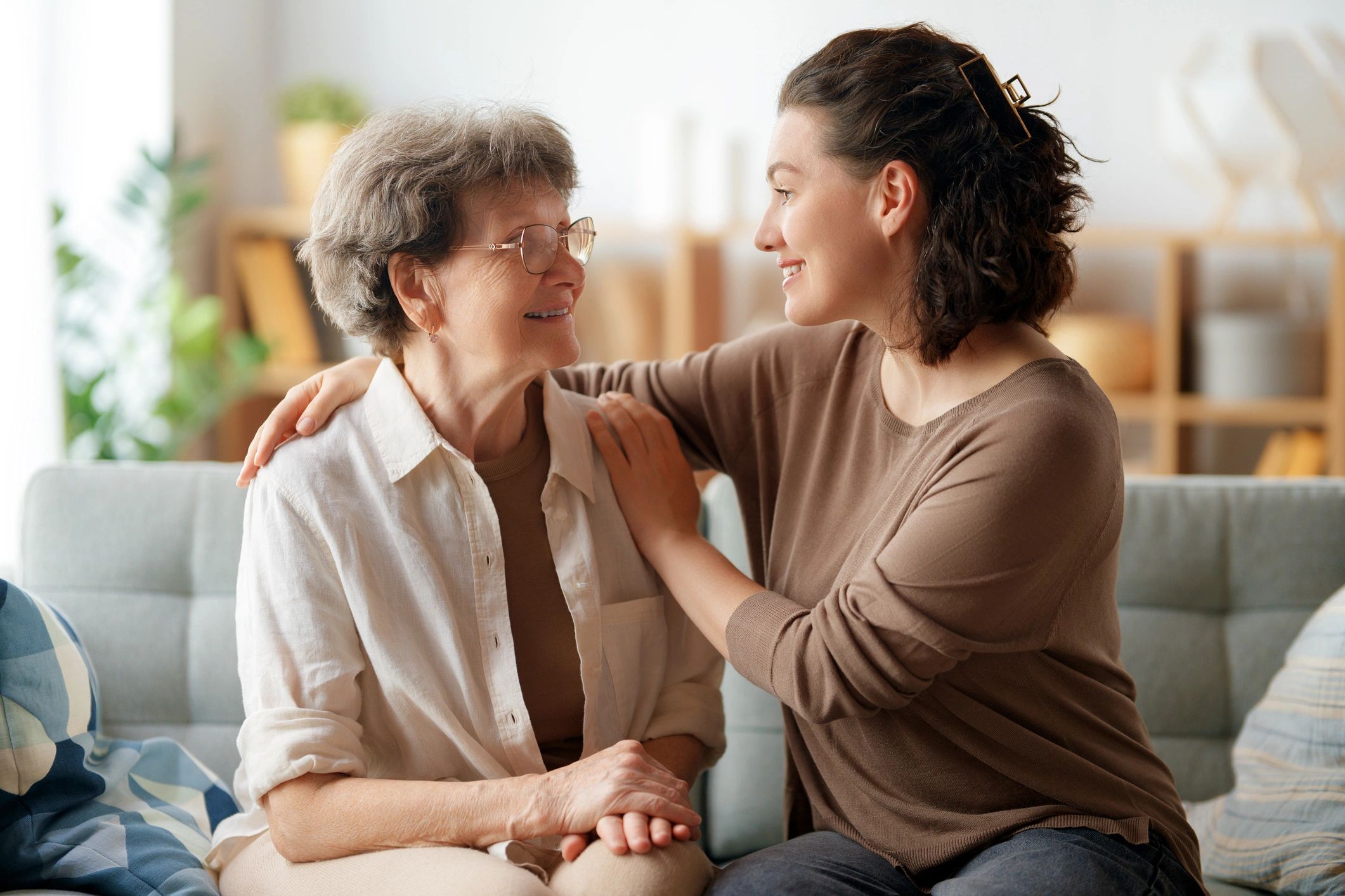 Senior woman with family caregiver