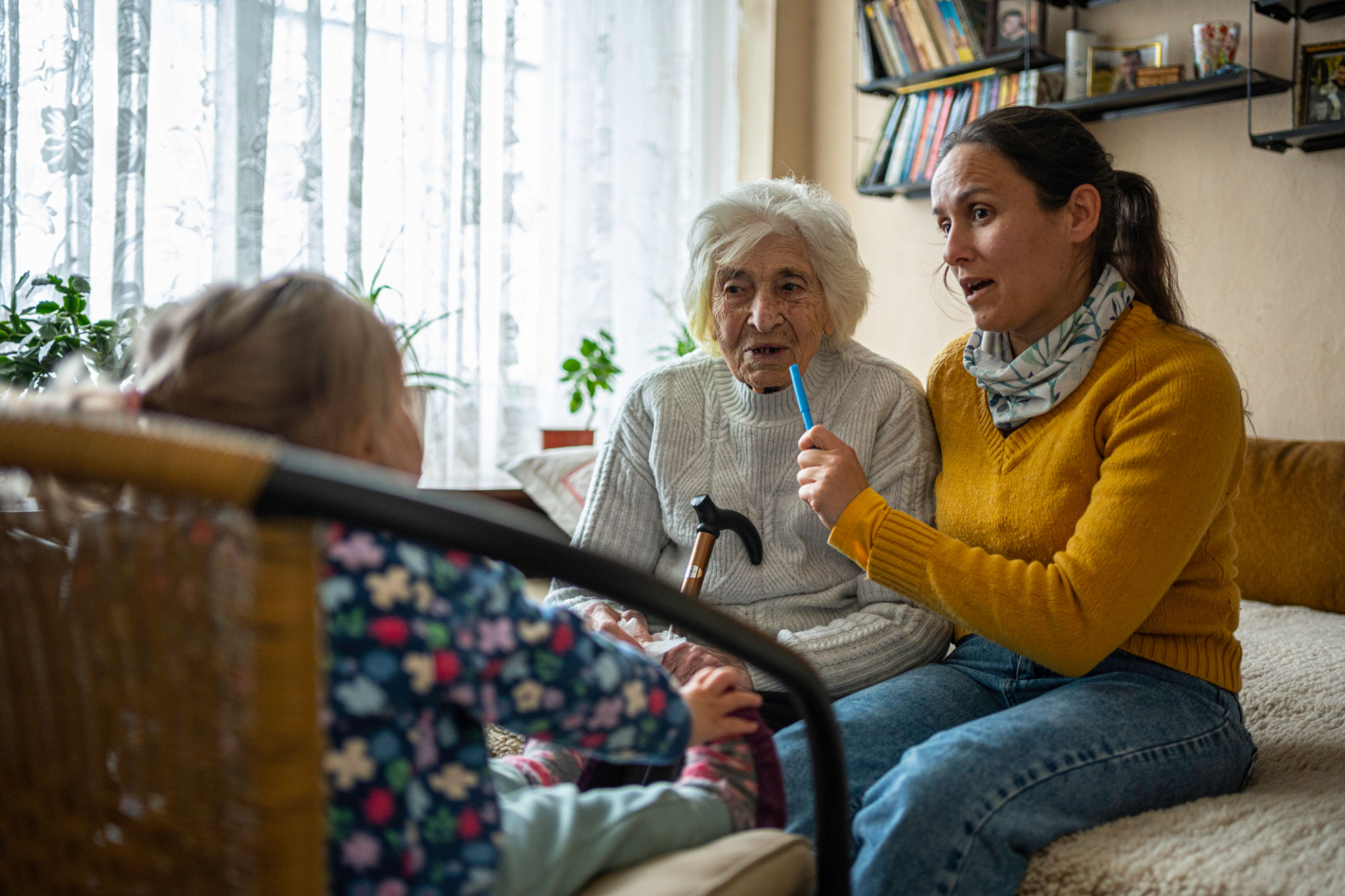 Multigenerational family spending time together at home